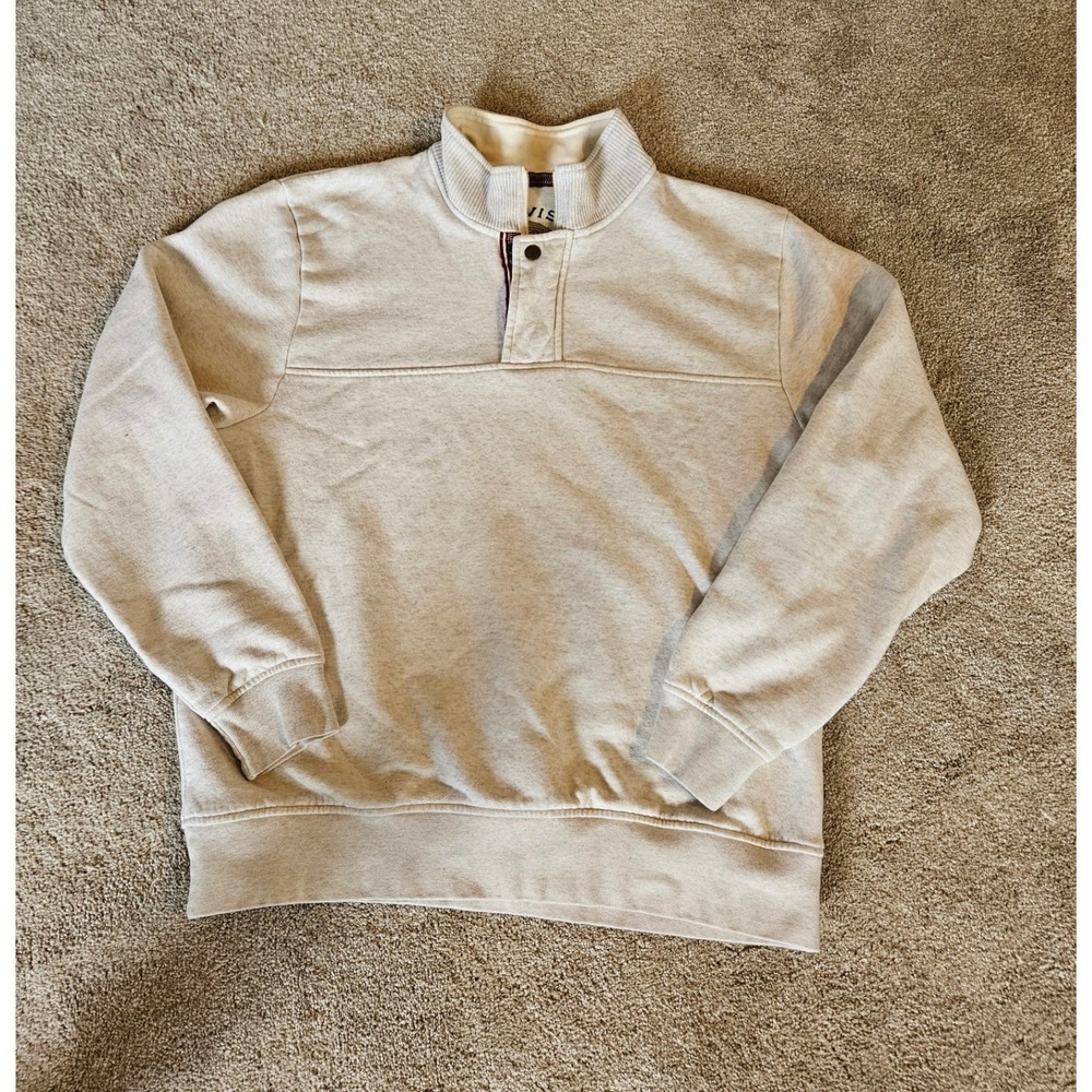 Orvis Signature Sweatshirt Mens Large Oatmeal Quarter Snap Fleece Pullover